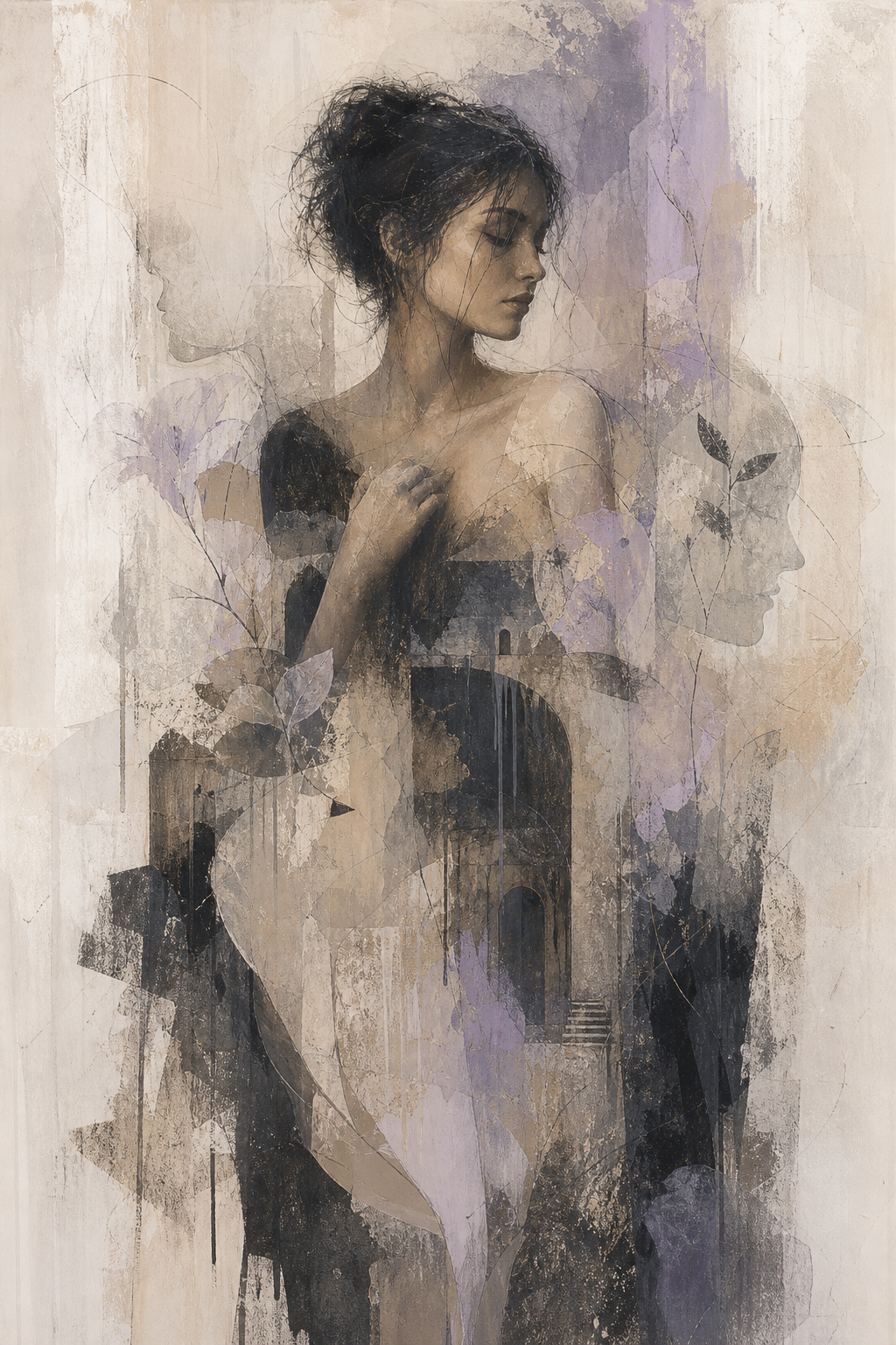 Abstract mixed-media artwork representing memory and transformation
